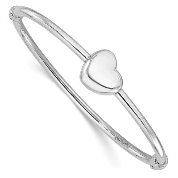 Kazi Luxury Sterling Silver Rhodium-plated Polished Heart Hinged Bangle